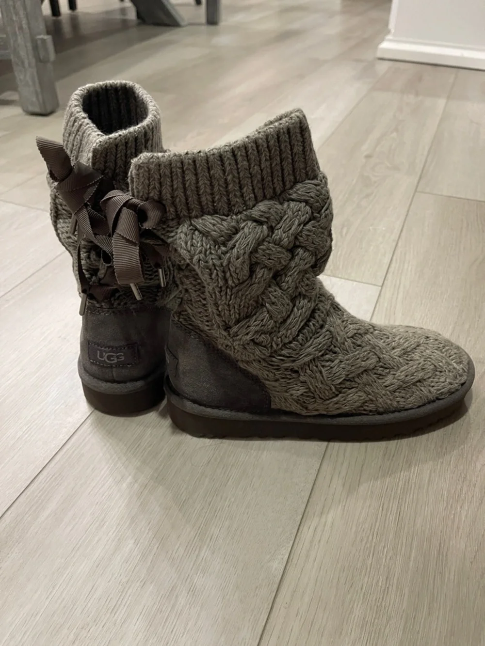 UGG Cable Knit Ankle Booties in Slate